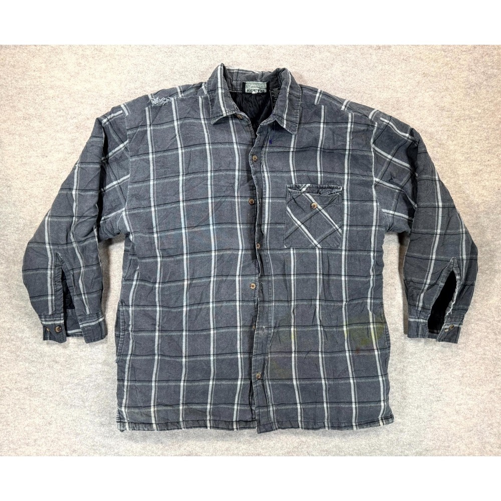 Highland Outfitters Quilted Flannel Shacket Mens L Charcoal Gray Plaid Warmth